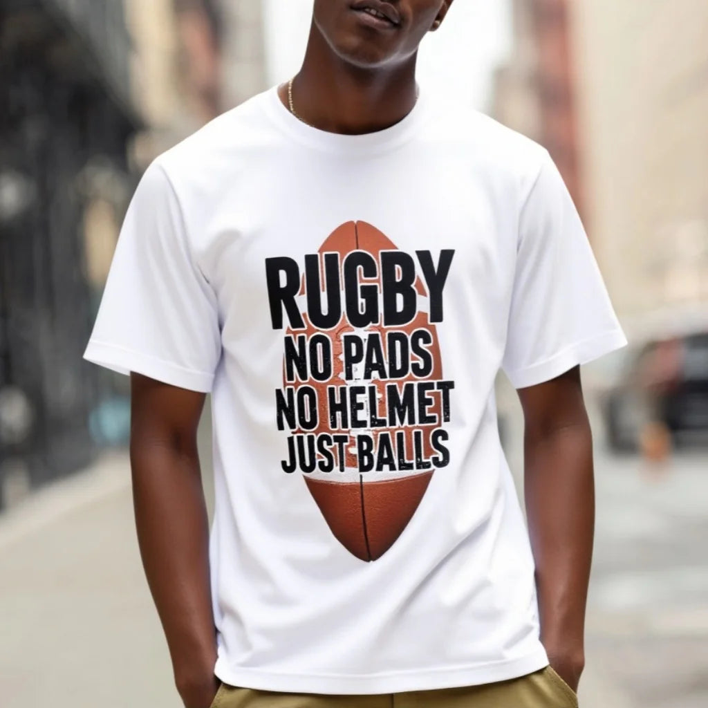 Fashion Graphic Tee Men's Casual T Shirt Rugby Ball Graphic Print Rugby No Pads No Helmet Just Balls for Sports Fans Outdoor