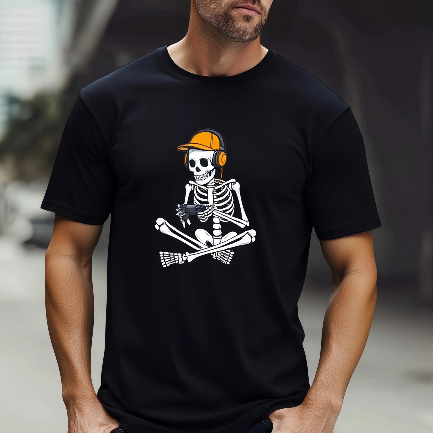 Fashion Graphic Tee For Summer Men's Short Sleeve T Shirt Skeleton with Baseball Cap Print Casual Daily Wear