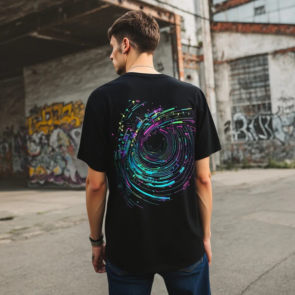 Men's Casual T Shirt Colorful Swirl Pattern Streetwear Graphic Tee for Outdoor Activities Trendy Graphic Tee 2025