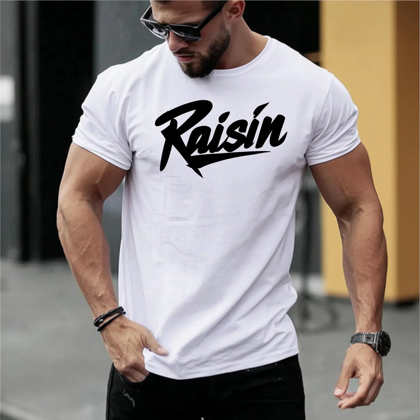 Trendy Tees For Man Short Sleeve T-Shirt Casual Raisin Text Print Streetwear Daily Wear