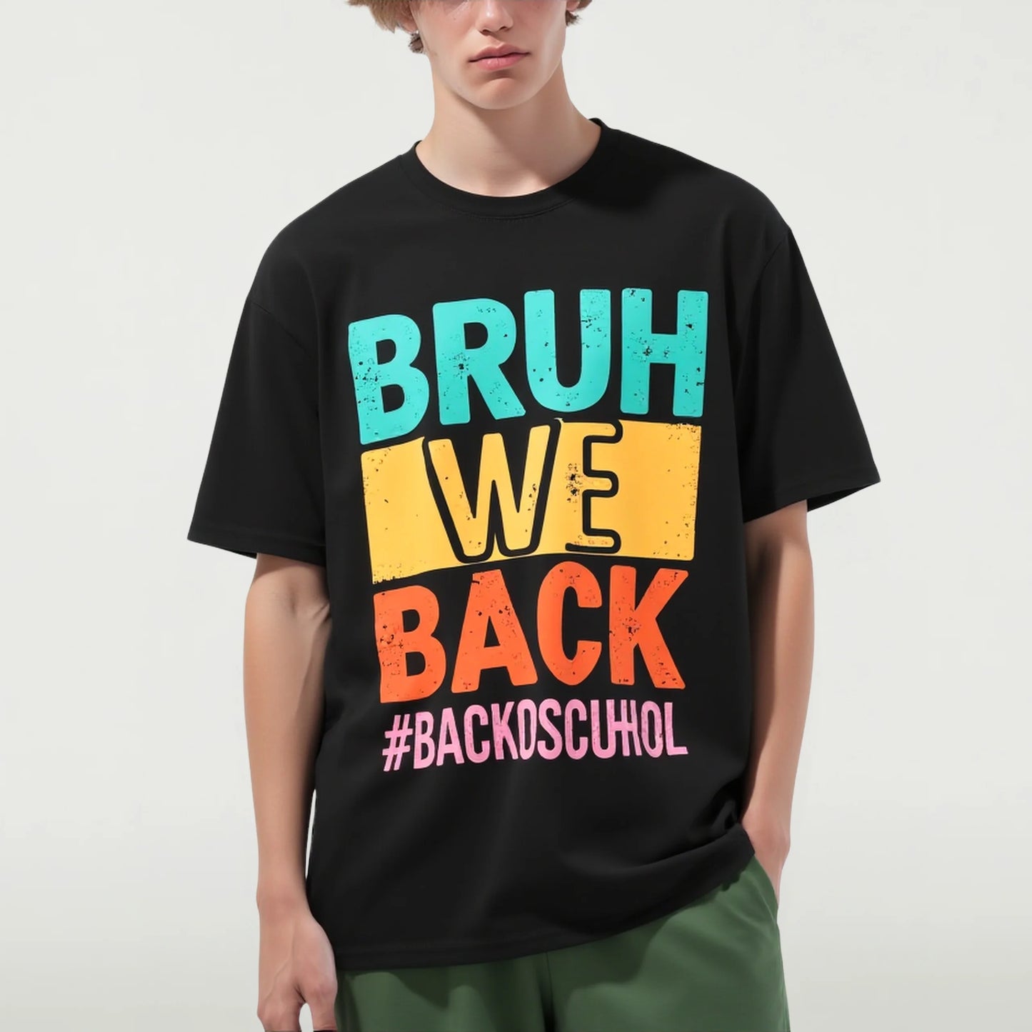 Men's Casual T-Shirt Colorful Text Print BRUH WE BACK Design for School and Daily Wear Graphic Tees Boutique
