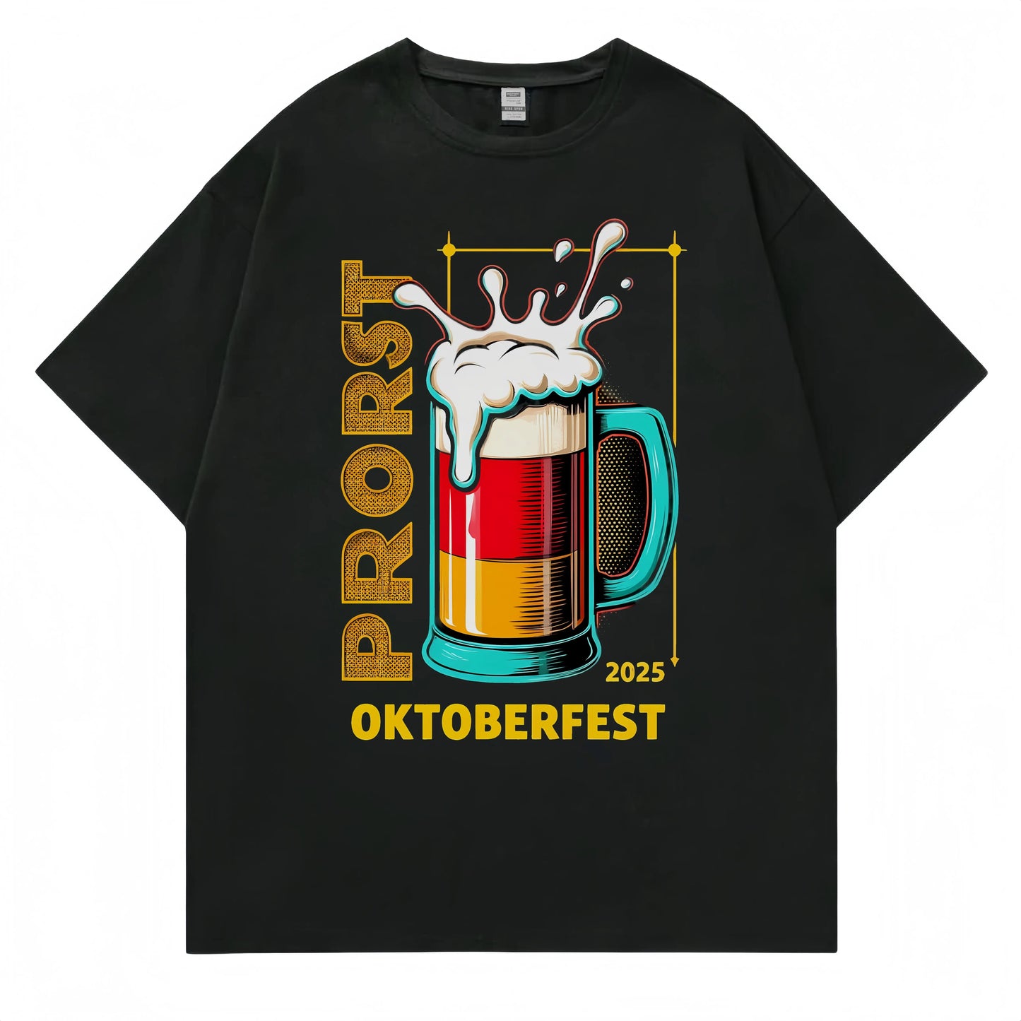 Men's Casual T Shirt with Colorful Beer Mug and Festival Text Print for Streetwear Fashionable Graphic Tee for Men