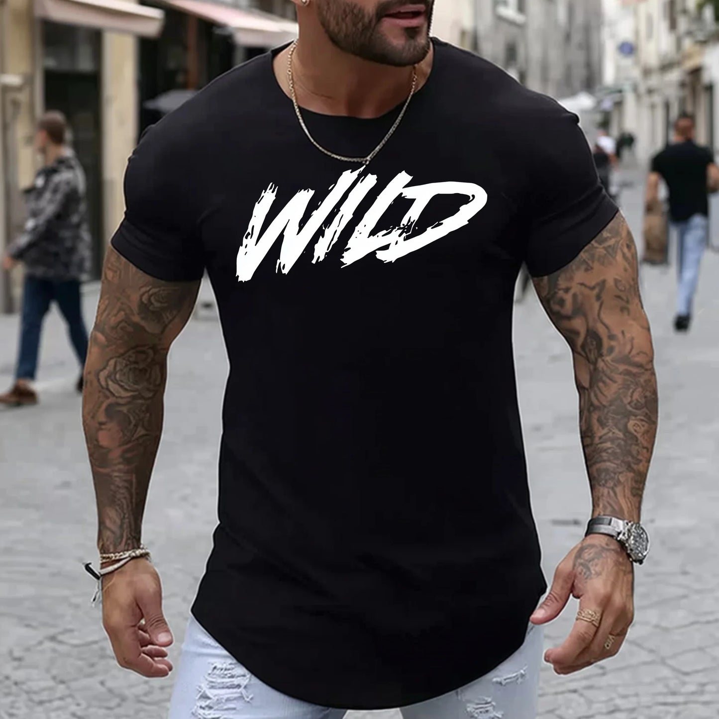 Trendy Tees For Man Slim Fit T-Shirt Abstract Graffiti Print Casual Streetwear Daily Wear