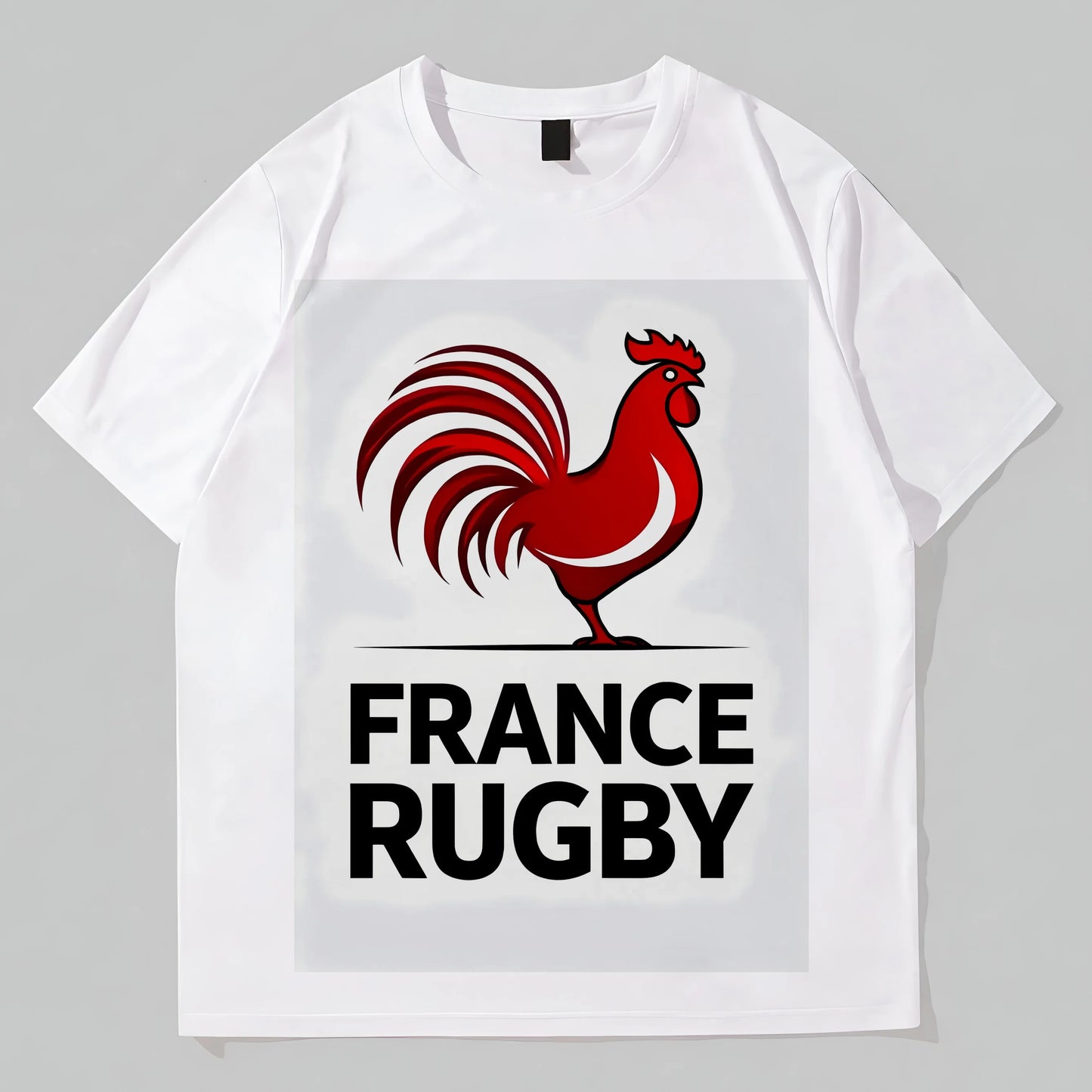 White T-Shirt with Rooster Graphic and France Rugby Text for Sports Fans Graphic Fashion Tees For Man