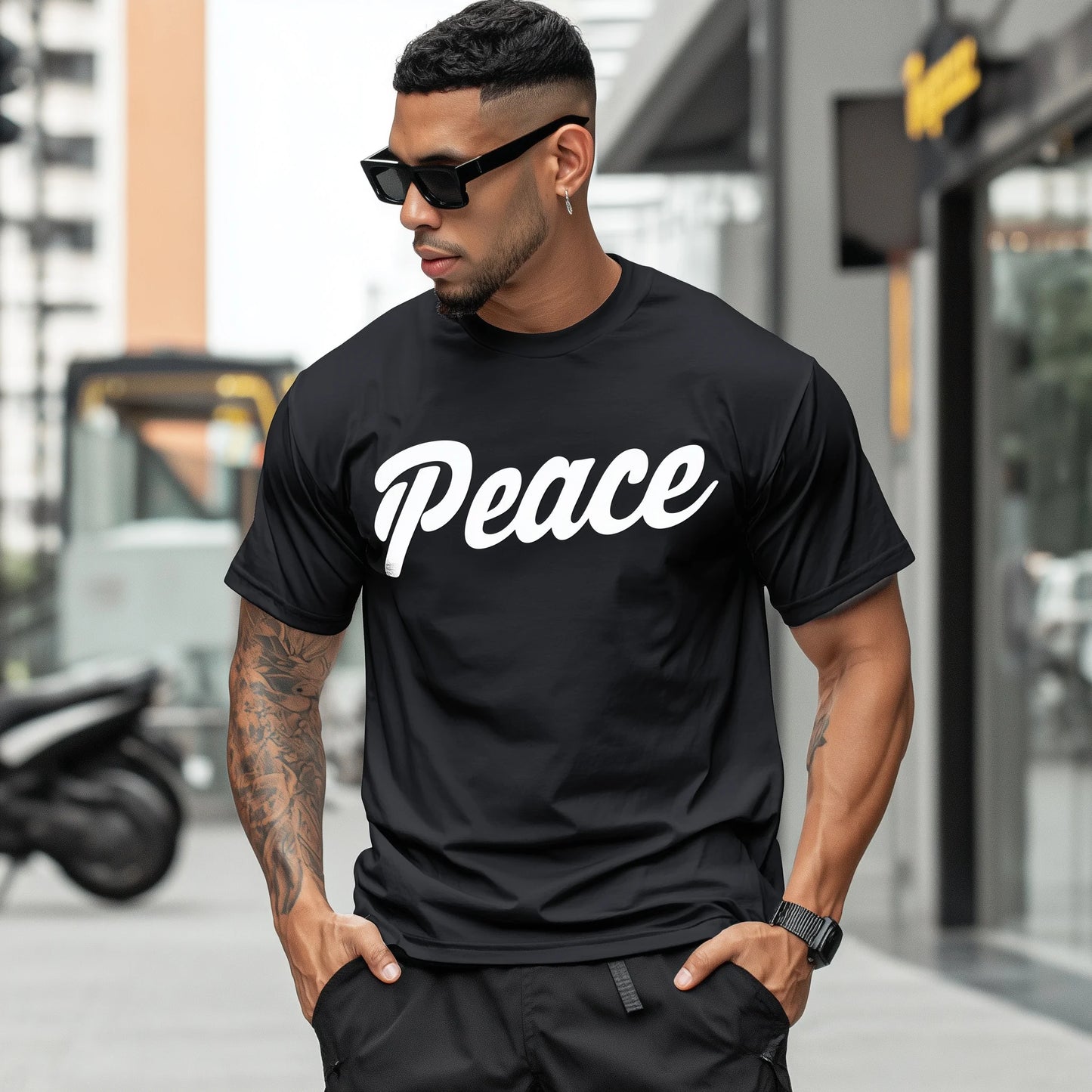 Trendy Tees For Man Casual T-Shirt Peace Letter Print Streetwear Daily Wear