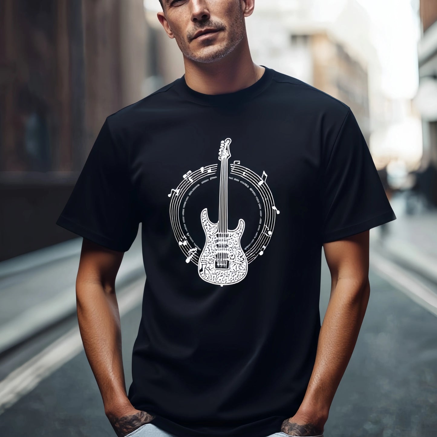 Fashion Graphic Tee For Summer Men's Casual T Shirt Guitar and Drum Design Streetwear Fashion Top for Daily Wear