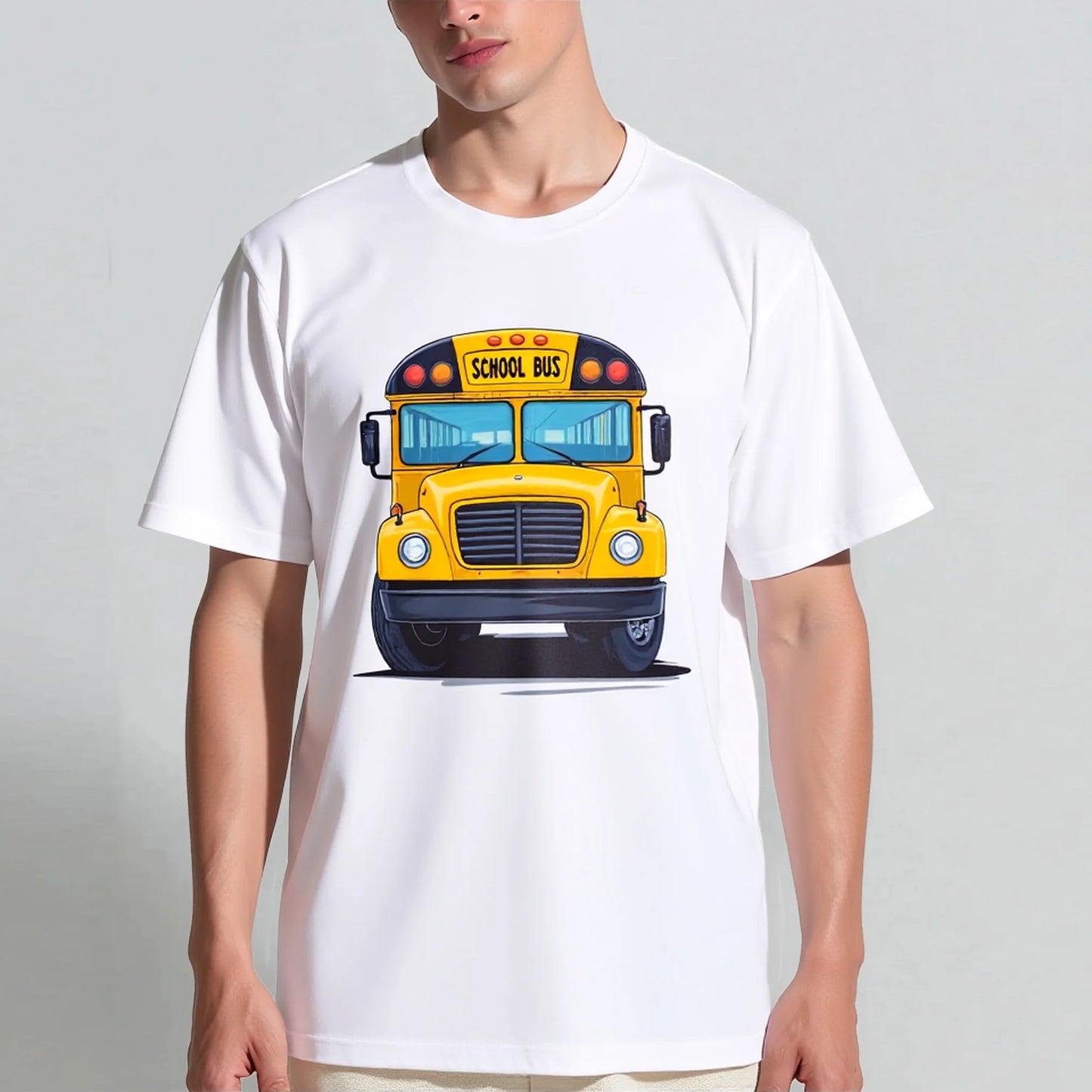 White T-Shirt with School Bus Graphic for Casual Wear Graphic Tees Boutique