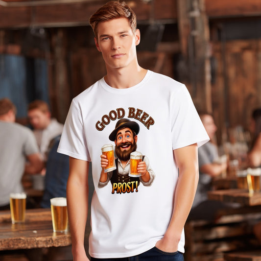 Men's Casual T Shirt Good Beer Prost Cartoon Print Outdoor Leisure Wear Fashionable Graphic Tee for Men