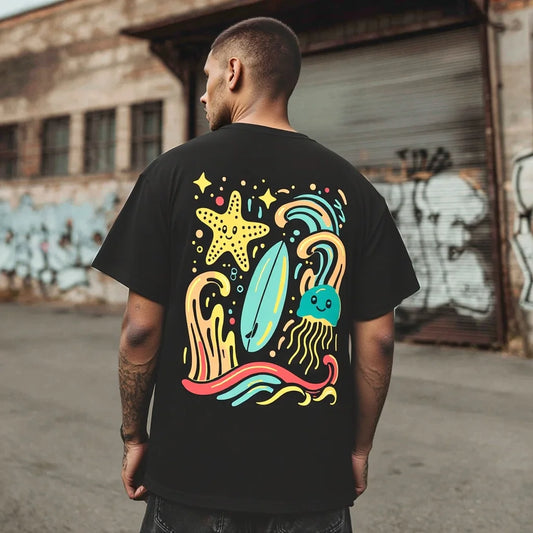 Fashion Graphic Tee Men's Casual T Shirt Colorful Sea Life Print for Outdoor Activities