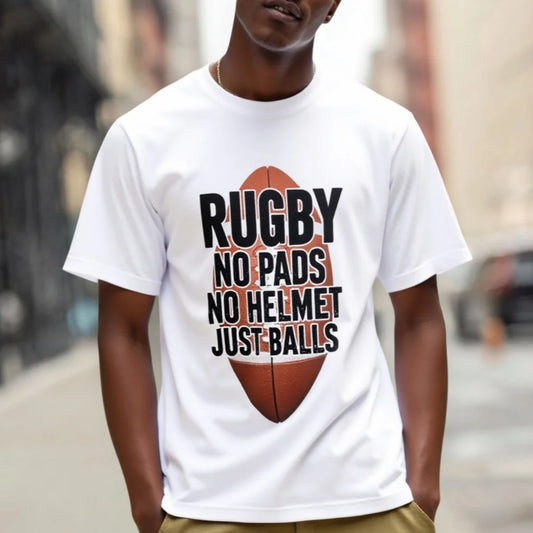 Fashion Graphic Tee Men's Casual T Shirt Rugby Ball Graphic Print Rugby No Pads No Helmet Just Balls for Sports Fans Outdoor