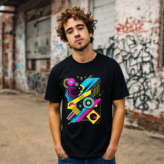 Fashion Graphic Tee Men's Casual T Shirt Colorful Geometric Abstract Art Print Streetwear Daily Wear