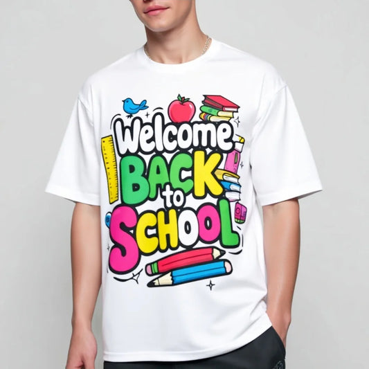 Casual T-Shirt Colorful School Supplies and Welcome Back to School Print for Students Graphic Tees Boutique