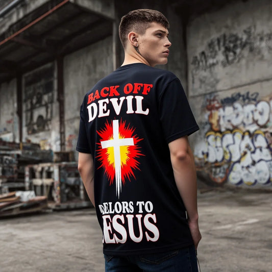 Men's Casual T Shirt Cross and Text Print Streetwear Fashion Top for Daily Wear Trendy Streetwear Printed Tshirt
