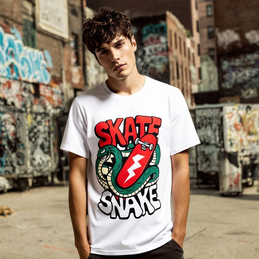Graphic Tee Design Men's Casual T Shirt Skate Snake Graphic Print Urban Streetwear Top for Daily Wear