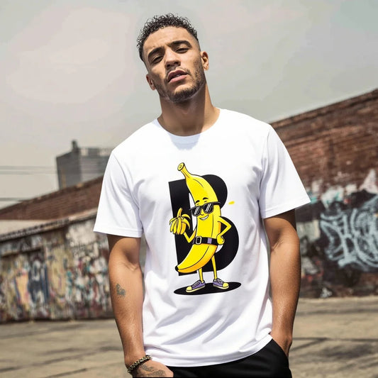 Graphic Tee Design Men's Casual T Shirt Banana Character Print Streetwear Fashion Top for Daily Wear