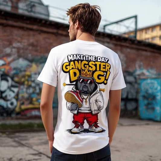 Graphic Tee Design Men's Casual T Shirt with Cartoon Dog and Motivational Text for Streetwear