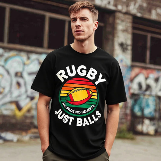 Men's Short Sleeve T Shirt Rugby Sport Ball Design Graphic Tee for Outdoor Activities Fashionable Graphic Tee for Men