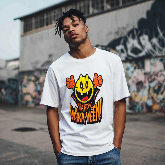 Graphic Tee Design Men's Casual T Shirt Cartoon Character Print Happy Waka-Wheel Streetwear Graphic Tee for Urban Outfits
