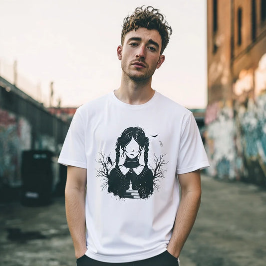Men's Casual T Shirt | Gothic Girl Illustration Print Urban Streetwear | Trendy Graphic Tee 2025