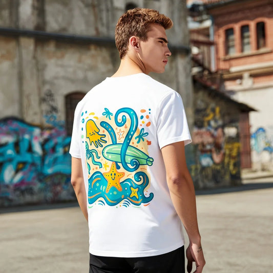 Men's Short Sleeve T Shirt Colorful Sea Turtle Print Casual Streetwear for Outdoor Activities Trendy Graphic Tee 2025