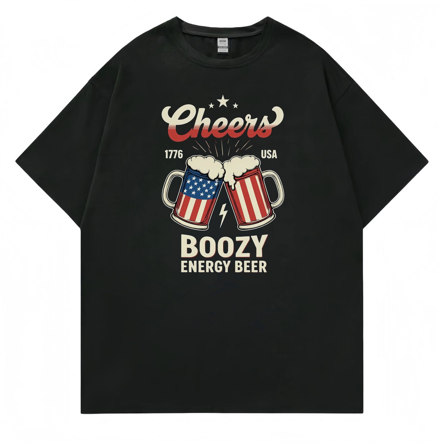 Men's Casual T Shirt Patriotic Flag and Lightning Bolt Design for Outdoor Activities Fashionable Graphic Tee for Men