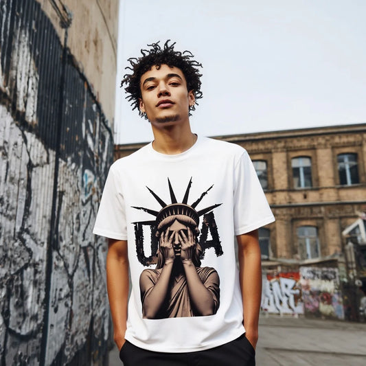 Graphic Tee Design Men's Casual T Shirt Statue Graphic Print USA Letters Streetwear Daily Wear