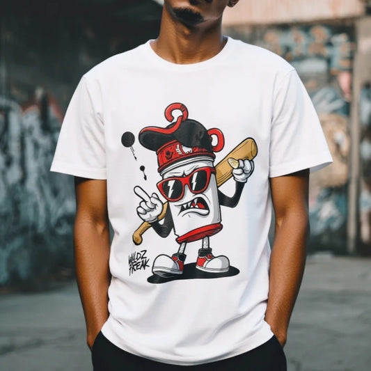 Graphic Tee Design Men's Casual T Shirt with Cool Cup Character Print for Daily Wear