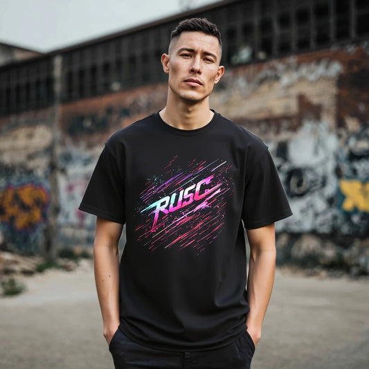 Fashion Graphic Tee Men's Casual T Shirt with Colorful Graffiti Print and Text Design for Streetwear Fashion