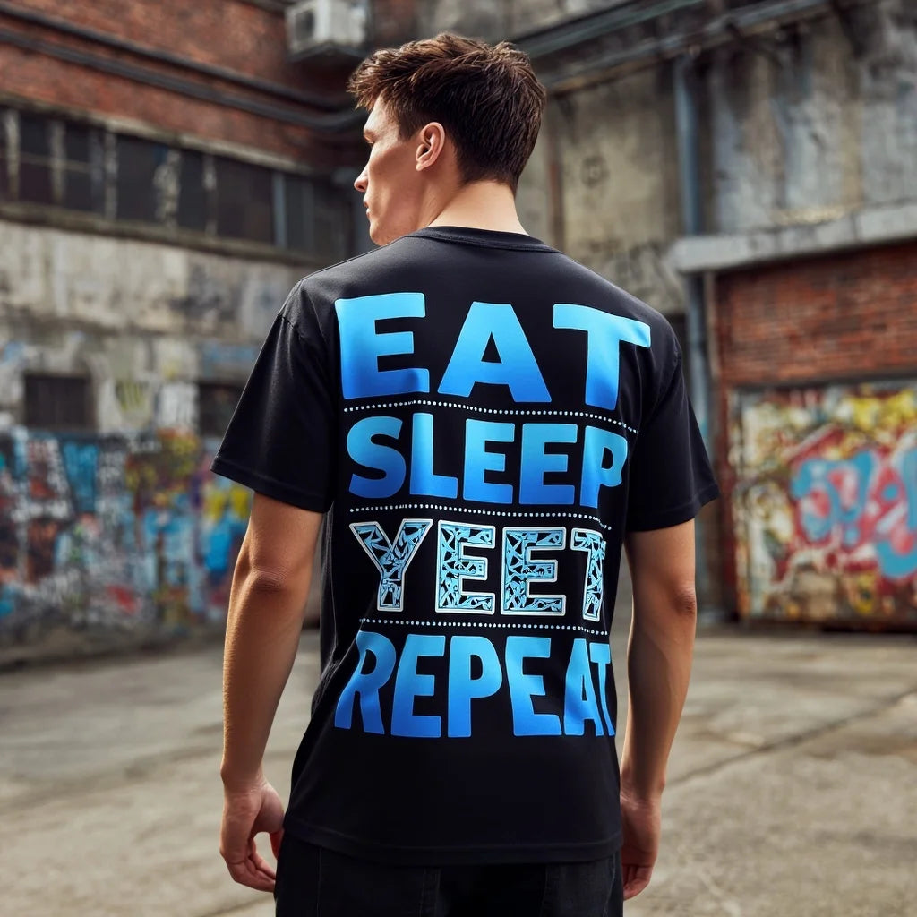 Men's Casual T Shirt with EAT SLEEP YEET REPEAT Print for Urban Streetwear Trendy Streetwear Printed Tshirt