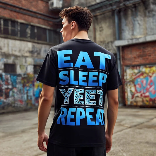 Men's Casual T Shirt with EAT SLEEP YEET REPEAT Print for Urban Streetwear Trendy Streetwear Printed Tshirt