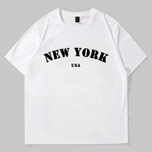 Trendy T-Shirt For Man Round Neck Short Sleeve T-Shirt with City Name Print for Casual Wear