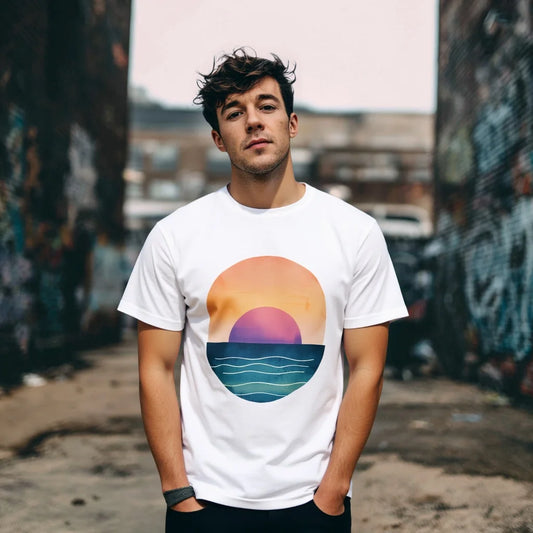 Men's Casual T Shirt | Sunset Ocean Print Streetwear Daily Wear | Trendy Graphic Tee 2025