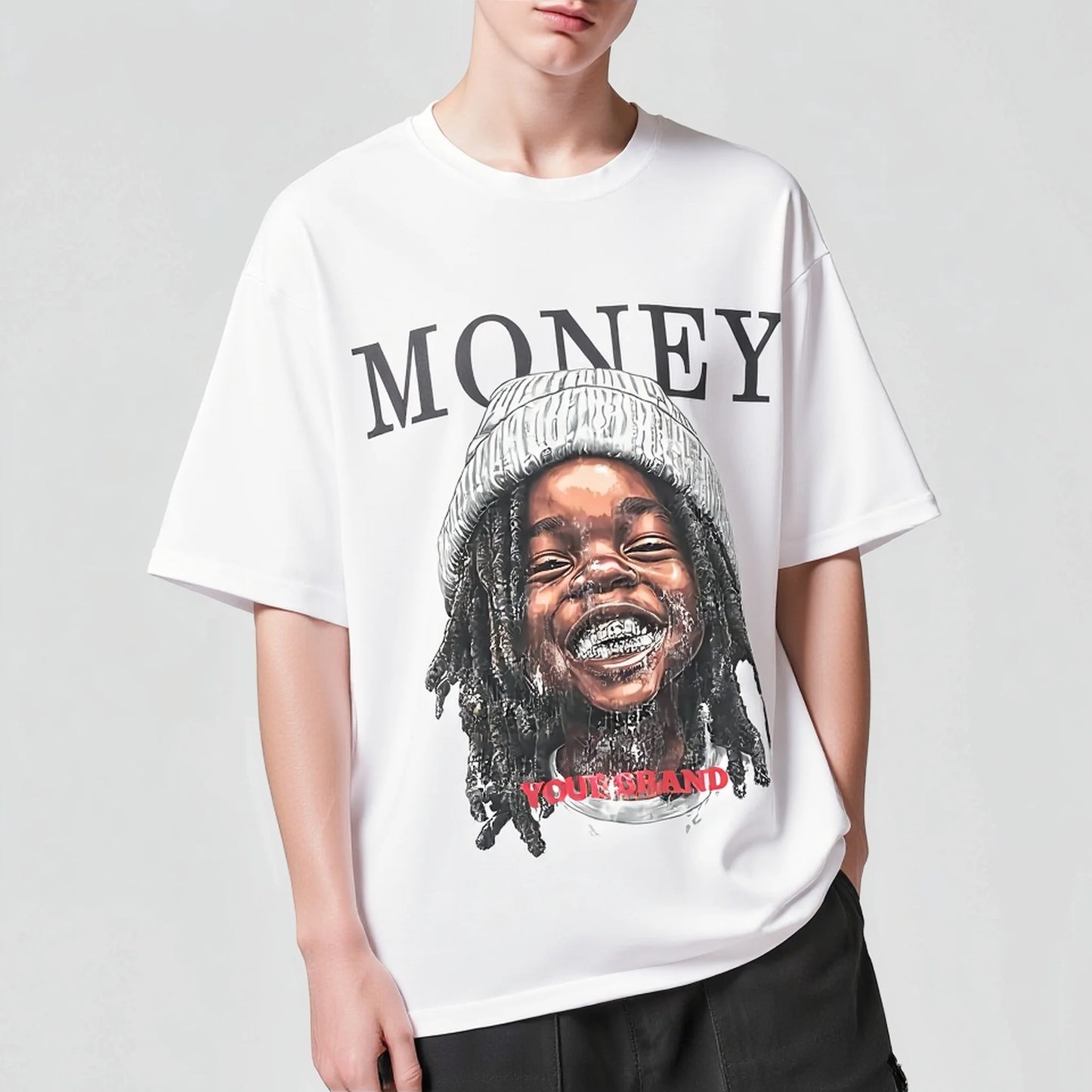 Men's Short Sleeve T-Shirt with Unique Face Art Print and MONEY Text - Casual Streetwear for Daily Wear Fashion Tees For Summer