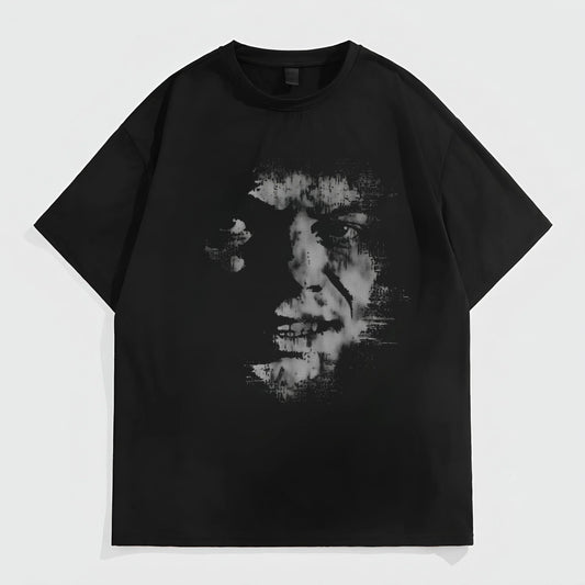 Men's Oversized T-Shirt Abstract Face Print Casual Daily Wear Graphic Tees Outfit