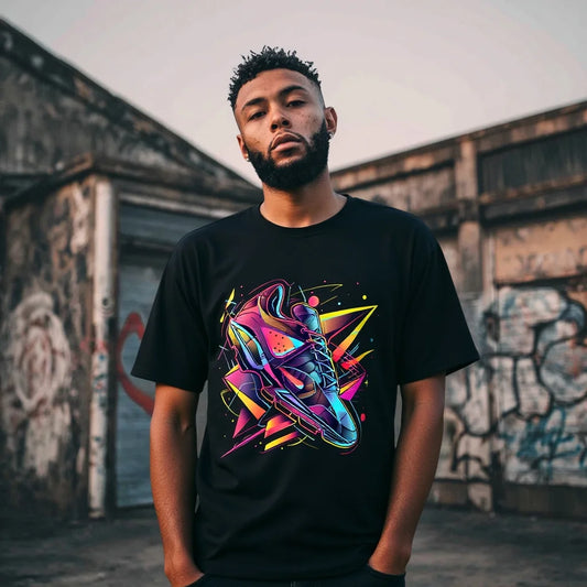 Fashion Graphic Tee Men's Casual T Shirt Colorful Abstract Sneaker Design Streetwear Graphic Tee for Urban Outfits