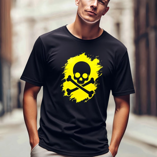 Trendy Graphic Tee Men's Casual T Shirt Yellow Skull Crossbones Print Streetwear Fashion Top for Daily Wear