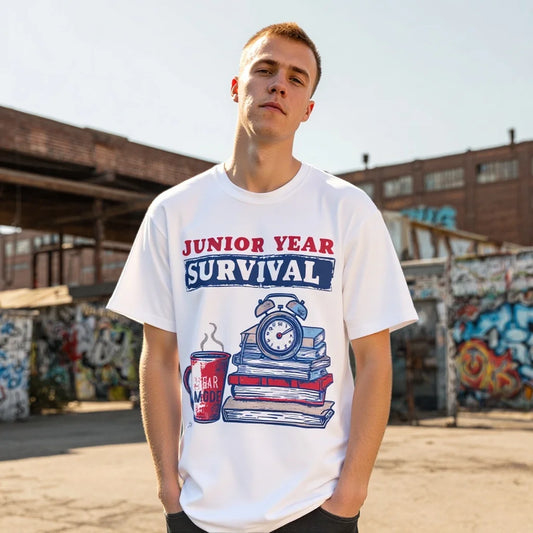 Junior Year T Shirt with Survival Theme Print for School Life Trendy Graphic Tee 2025