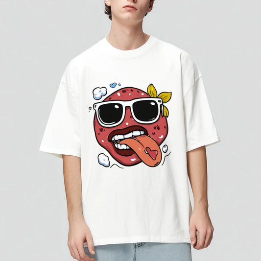 Graphic Tees Design Casual T-Shirt with Fun Strawberry Sunglasses Print for Daily Wear