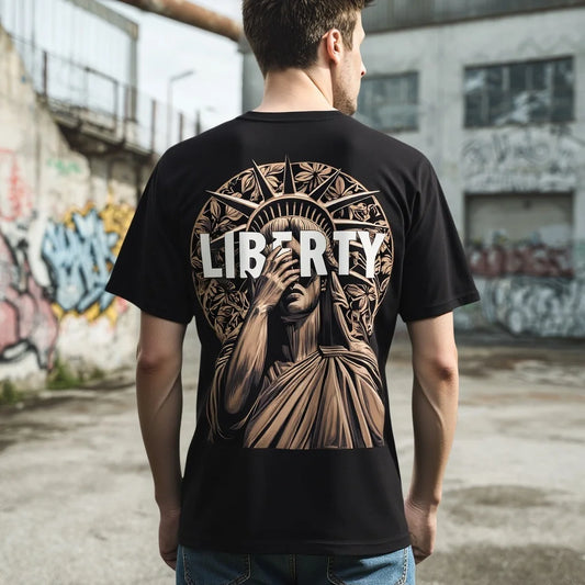 Men's T Shirt Statue Design with LIBERTY Text Urban Streetwear Fashion Trendy Streetwear Printed Tshirt