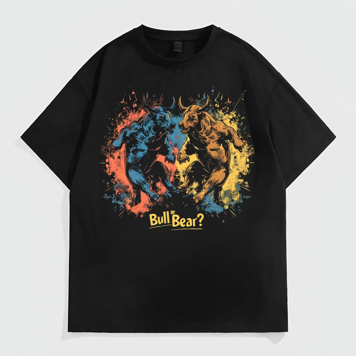 Men's Casual T-Shirt Abstract Bull Bear Splash Art Print for Daily Wear Fashion Tees For Summer