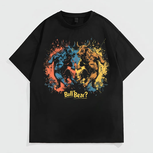 Men's Casual T-Shirt Abstract Bull Bear Splash Art Print for Daily Wear Fashion Tees For Summer