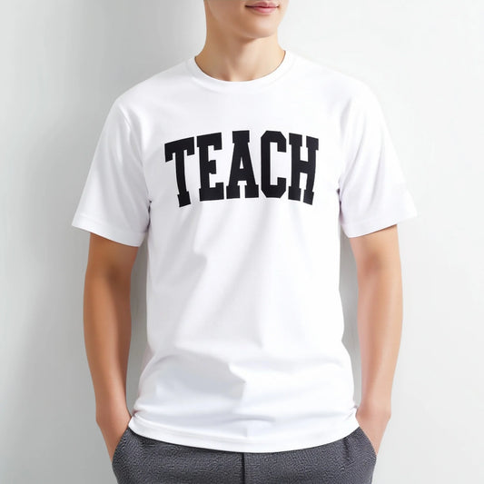 Men's Short Sleeve T Shirt Black Letter TEACH Print Casual Daily Wear Graphic Tee For Summer 2025
