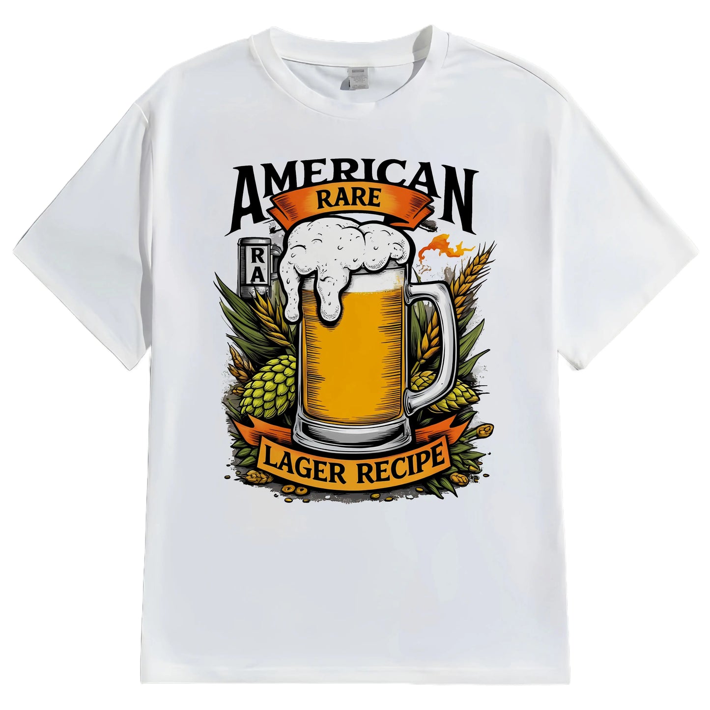 Men's Casual T Shirt American Lager Beer Recipe Print Graphic Tee for Outdoor Activities Fashionable Graphic Tee for Men