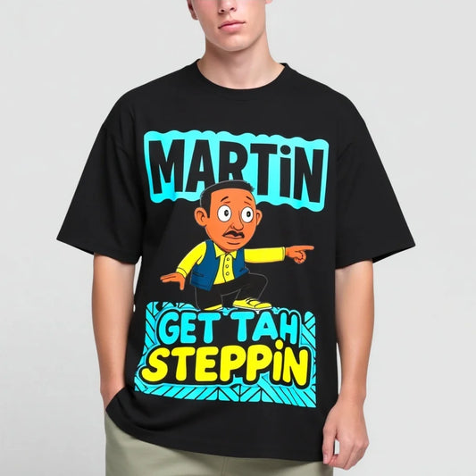 Black T-Shirt with Cartoon Character and Motivational Text for Casual Wear Graphic Tees Boutique