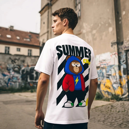 Graphic Tee Design | Men's Casual T Shirt | Cartoon Character Print with SUMMER Text for Streetwear