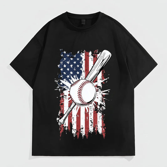 Graphic Tees Boutique Men's Casual T-Shirt American Flag Baseball Bat Ball Print Sports Outdoors