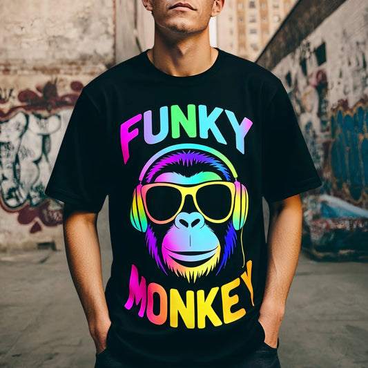 Fashion T Shirt Colorful Monkey with Sunglasses Print for Casual Wear Cotton Graphic Tee For Summer