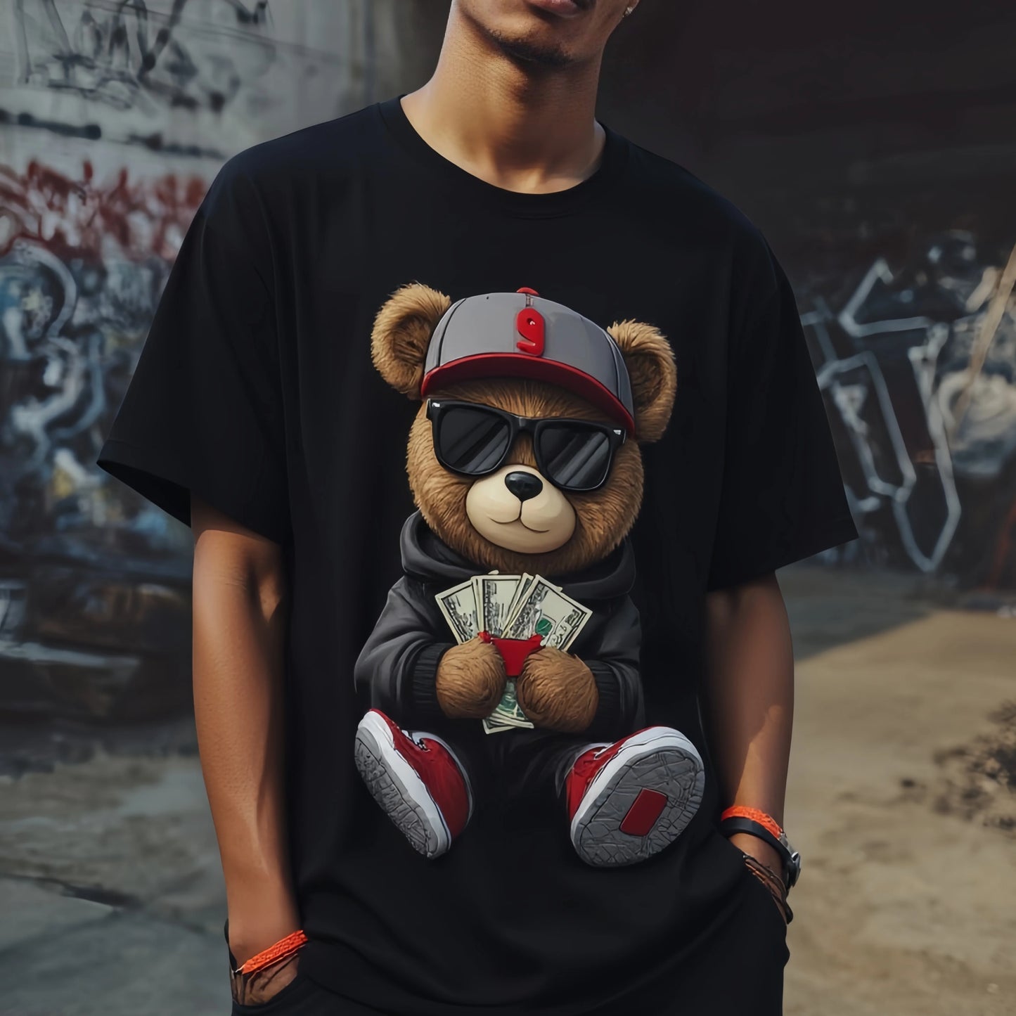 Men's Fashion T Shirt Cute Bear Design Streetwear Casual Daily Wear Trendy Streetwear Printed Tshirt
