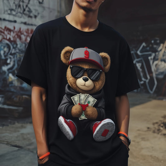 Men's Fashion T Shirt Cute Bear Design Streetwear Casual Daily Wear Trendy Streetwear Printed Tshirt