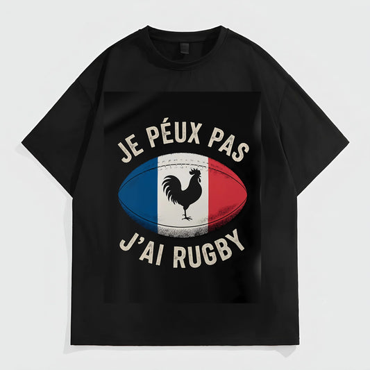 Men's Casual T-Shirt with French Flag Rugby Ball Print and Je Peux Pas J'ai Rugby Text for Sports Fans Fashion Tees 2025